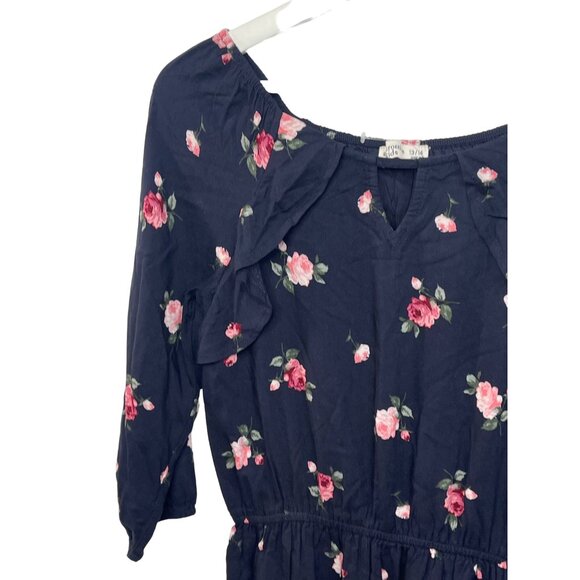 Abercrombie Kids Navy Pink Floral Boho Dress 13/14 3/4 Sleeve Fall Casual - Picture 2 of 14